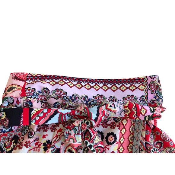 Alice + Olivia Helina Patchwork Floral Mini Skirt Multicolor Front Tie Size 4 - Picture 7 of 14